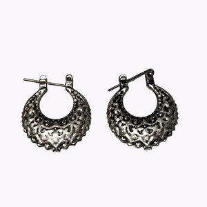 Silver Tone Boho Filigree Hoop Earrings Statement Evening Womens Costume Jewelry